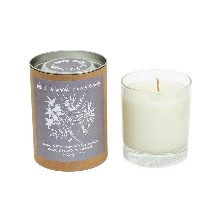 White Jasmine + Cedarwood Scented Soy Candle