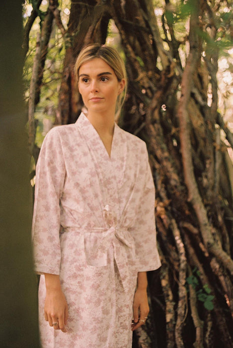 Morning Lilac Cotton Kimono Robe and Wash Bag