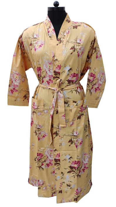 Golden Garden Cotton Kimono Robe and Wash Bag