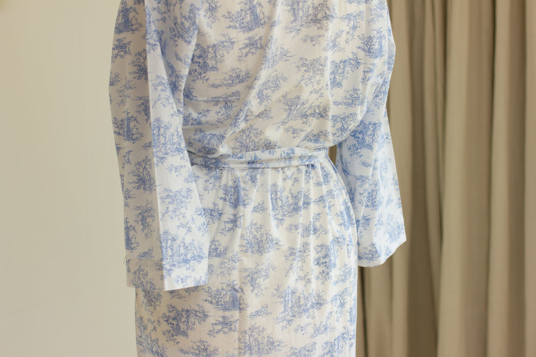 Sky Toile Cotton Kimono Robe and Wash Bag