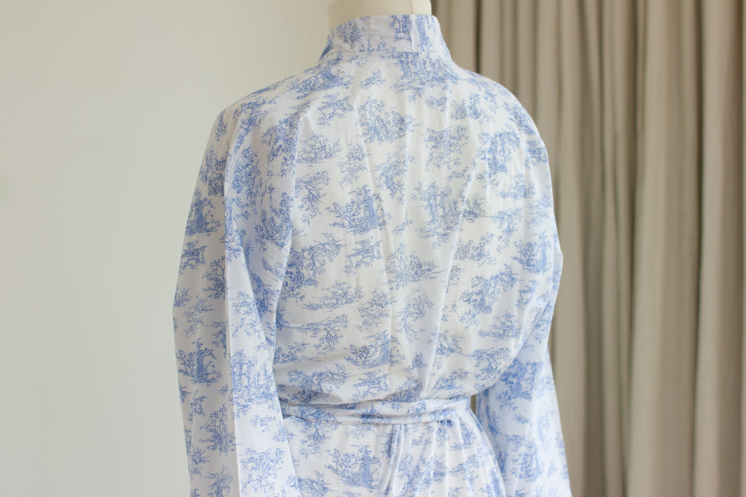Sky Toile Cotton Kimono Robe and Wash Bag