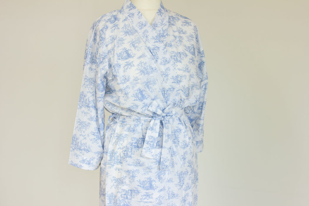 Sky Toile Cotton Kimono Robe and Wash Bag