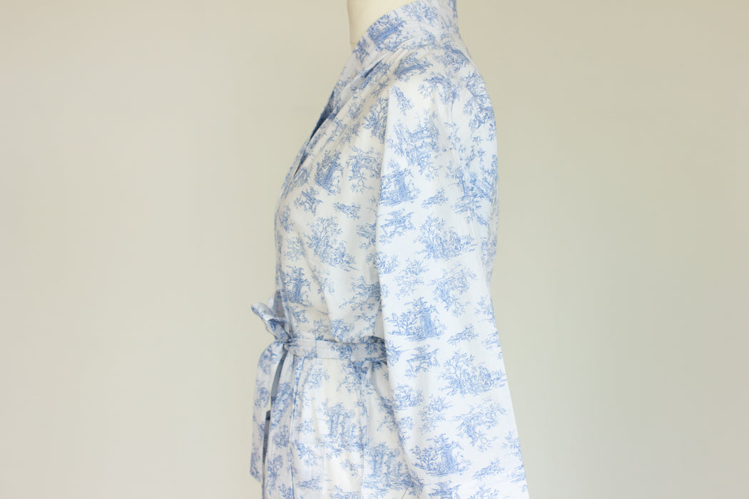 Sky Toile Cotton Kimono Robe and Wash Bag