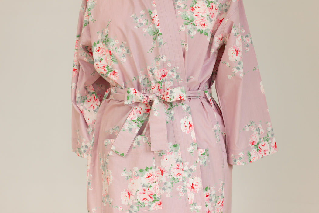 Lavender Rose Cotton Kimono Robe and Wash Bag