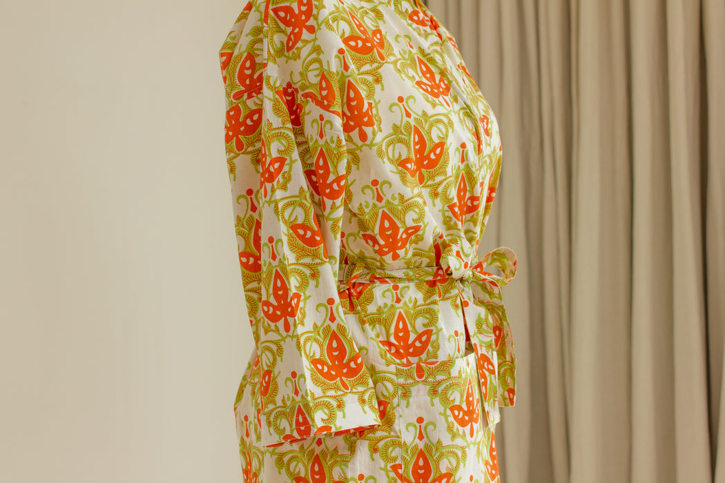 Citron Cotton Kimono Robe and Wash Bag