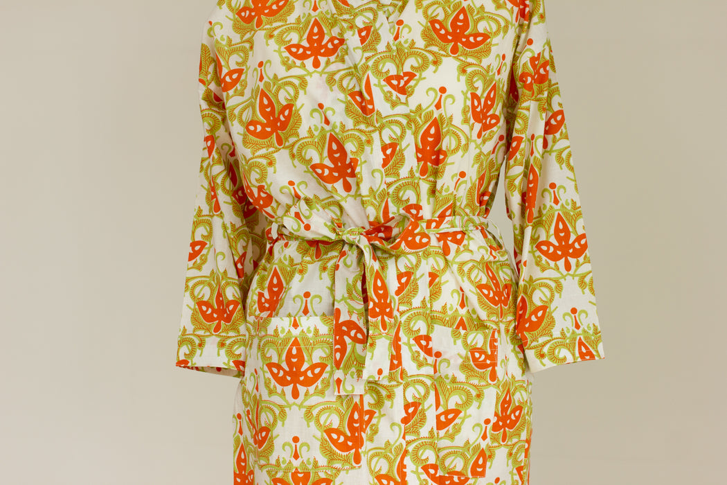 Citron Cotton Kimono Robe and Wash Bag