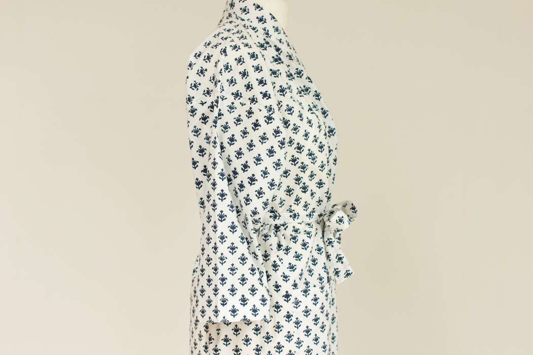 Navy Motif Cotton Kimono Robe and Wash Bag
