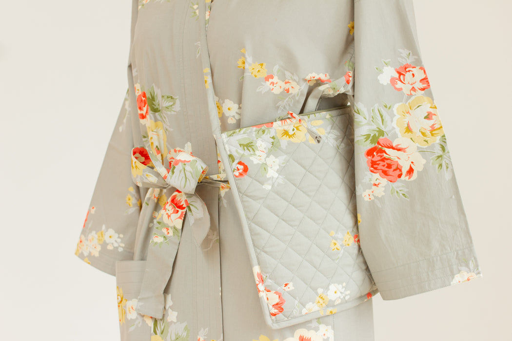 Vintage Rose Cotton Kimono Robe and Wash Bag