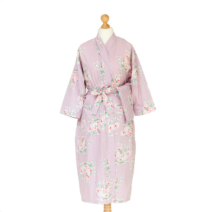 Lavender Rose Cotton Kimono Robe and Wash Bag