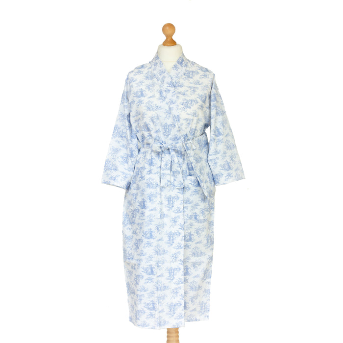 Sky Toile Cotton Kimono Robe and Wash Bag