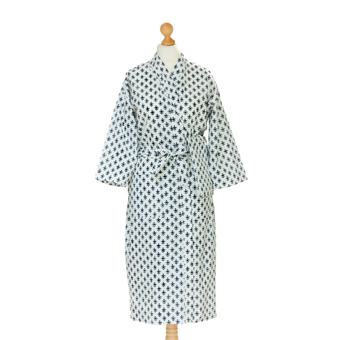 Navy Motif Cotton Kimono Robe and Wash Bag