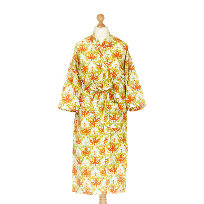 Citron Cotton Kimono Robe and Wash Bag