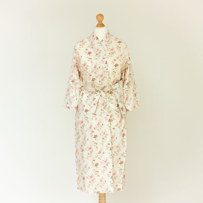 Rose Chintz Cotton Kimono Robe and Wash Bag