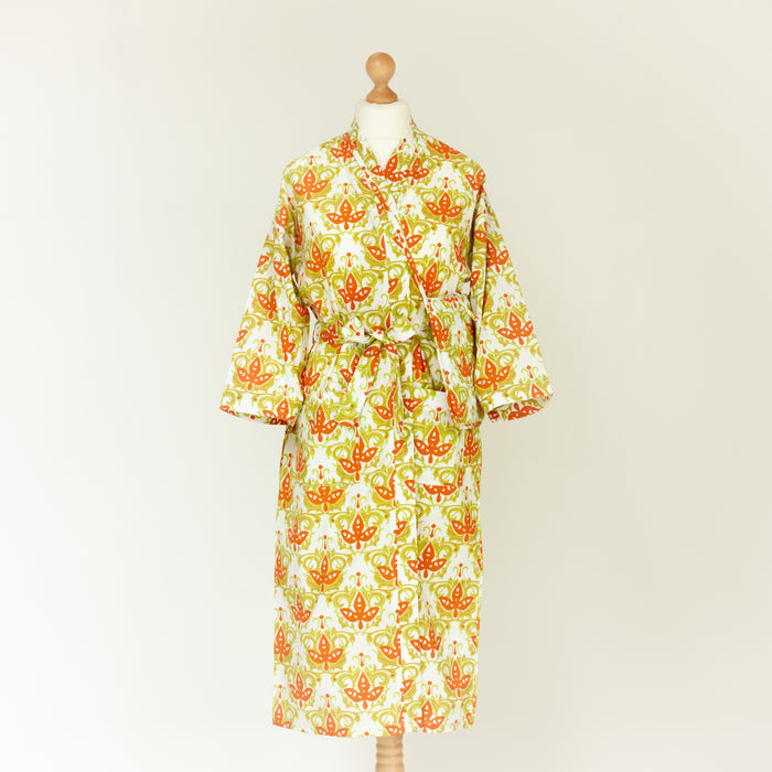 Citron Cotton Kimono Robe and Wash Bag