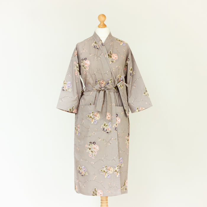 Earl Grey Cotton Kimono Robe and Wash Bag