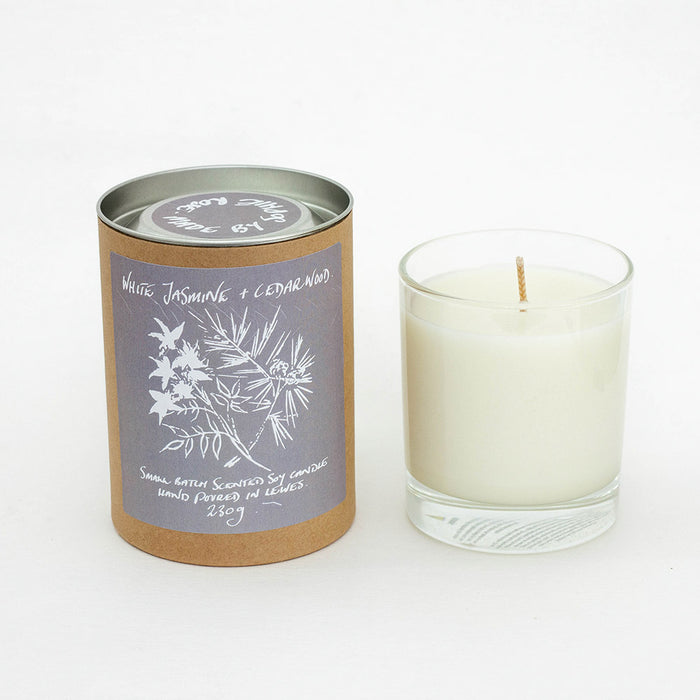 White Jasmine + Cedarwood Scented Soy Candle