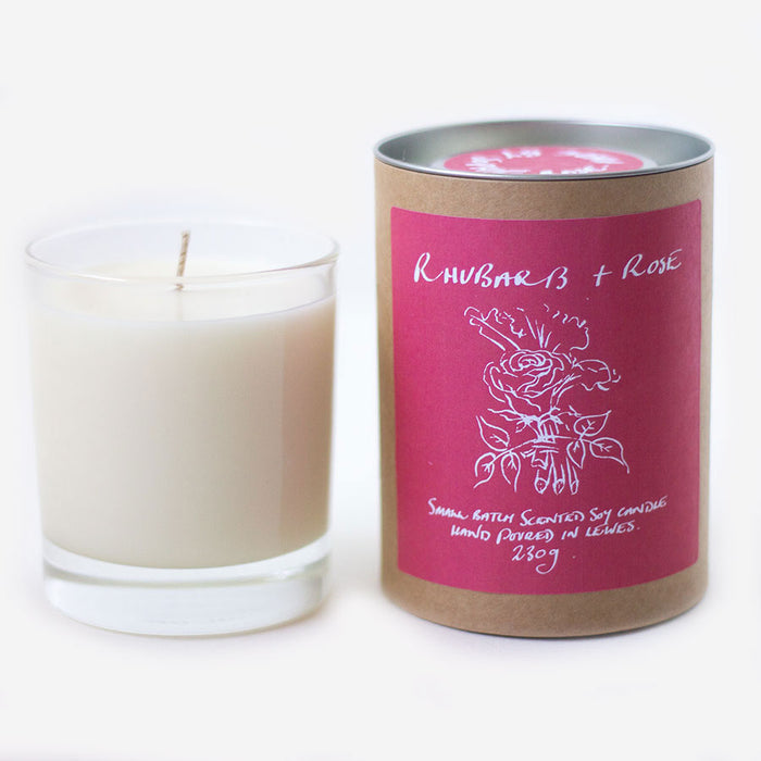 Rhubarb + Rose Scented Soy Candle