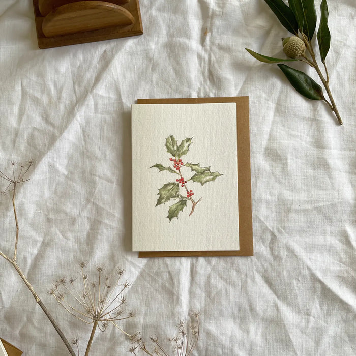 Mini Holly Botanical Illustration Christmas Greeting Card