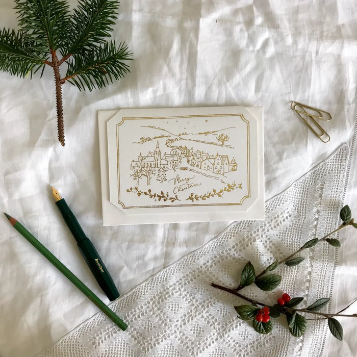 Traditional Country Village Gold Christmas Greeting Card
