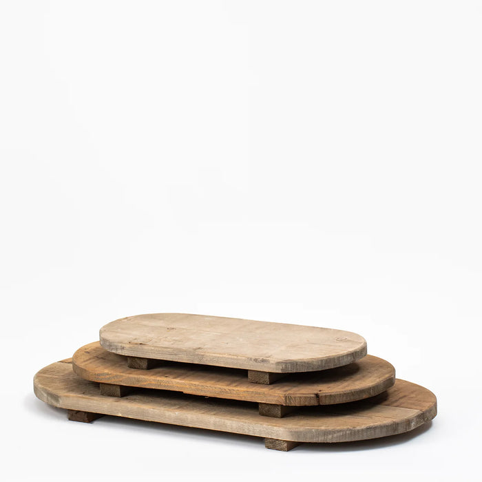 Rustic Recycled Natural Wood Oval Flat Stands