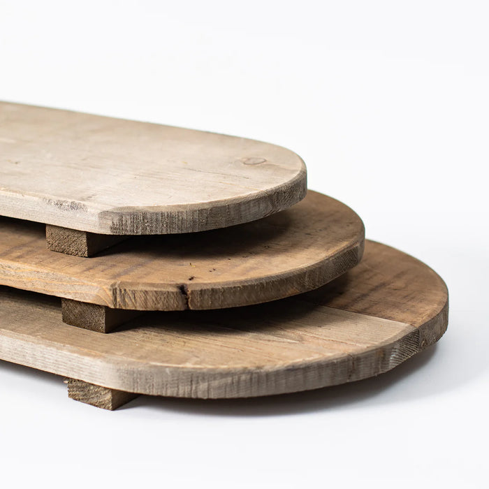 Rustic Recycled Natural Wood Oval Flat Stands