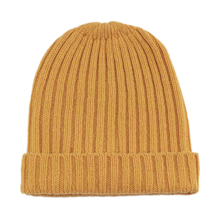 Unisex 100% Lambswool Ribbed Beanie in Harvest