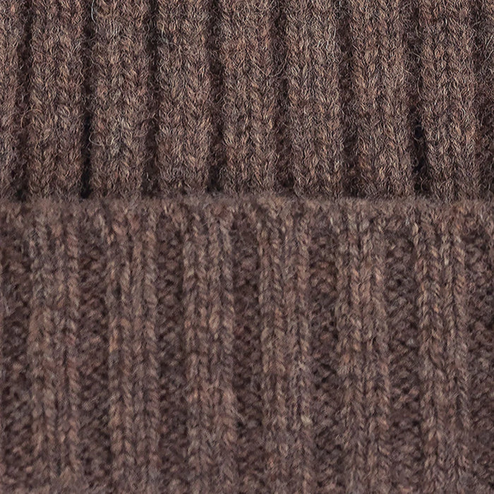 Unisex 100% Lambswool Ribbed Beanie in Tobacco