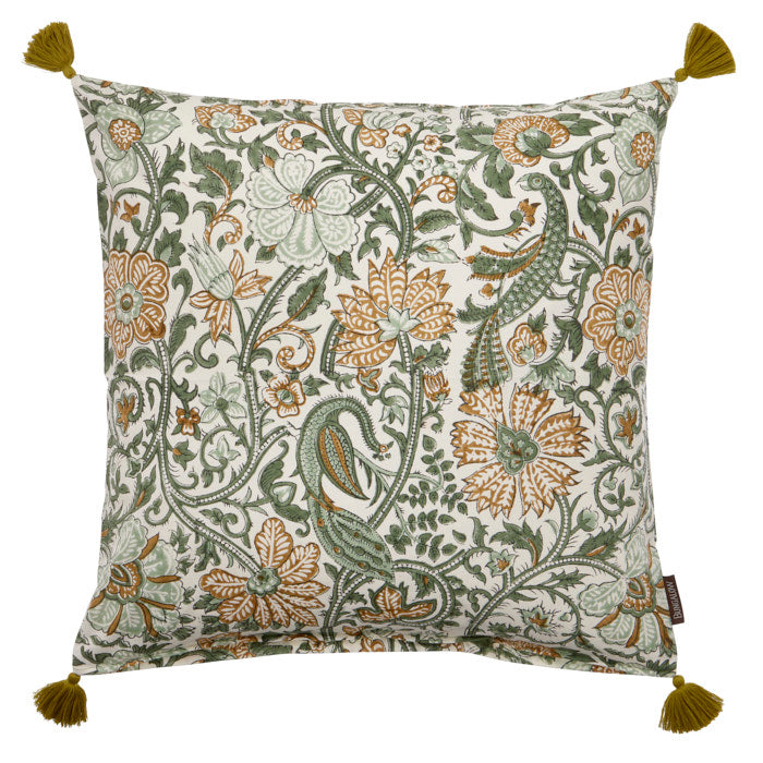 Peacock Jade Block Printed Cotton Cushion 60 x 60 cm