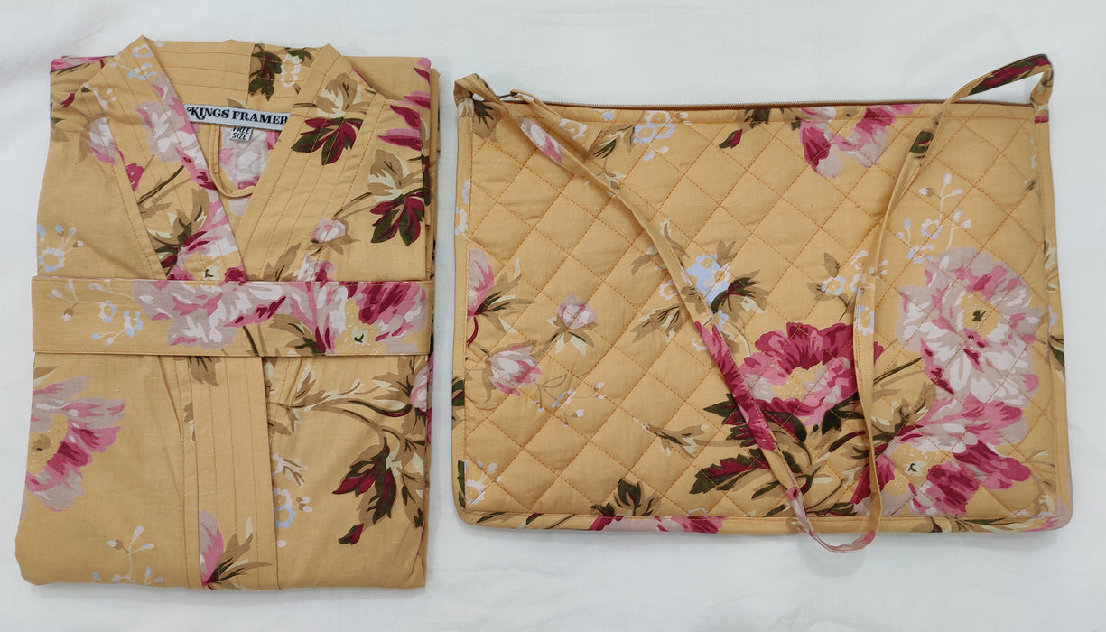 Golden Garden Cotton Kimono Robe and Wash Bag