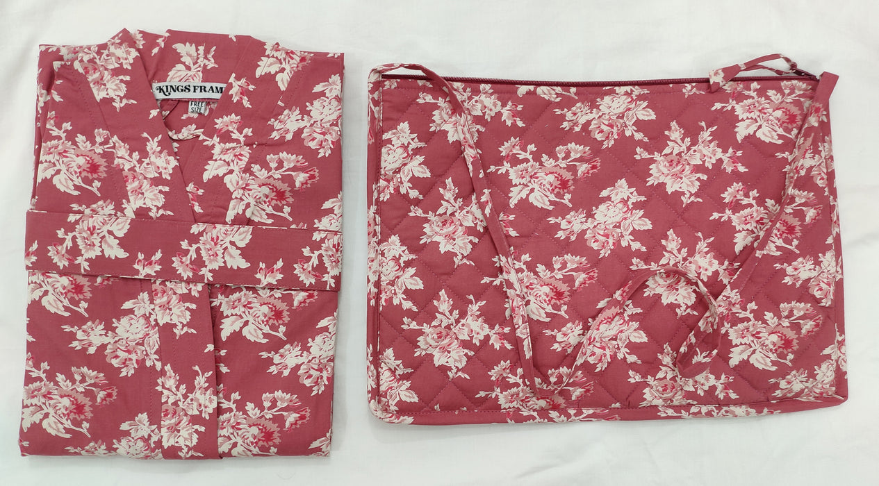 Crimson Toile Cotton Kimono Robe and Wash Bag
