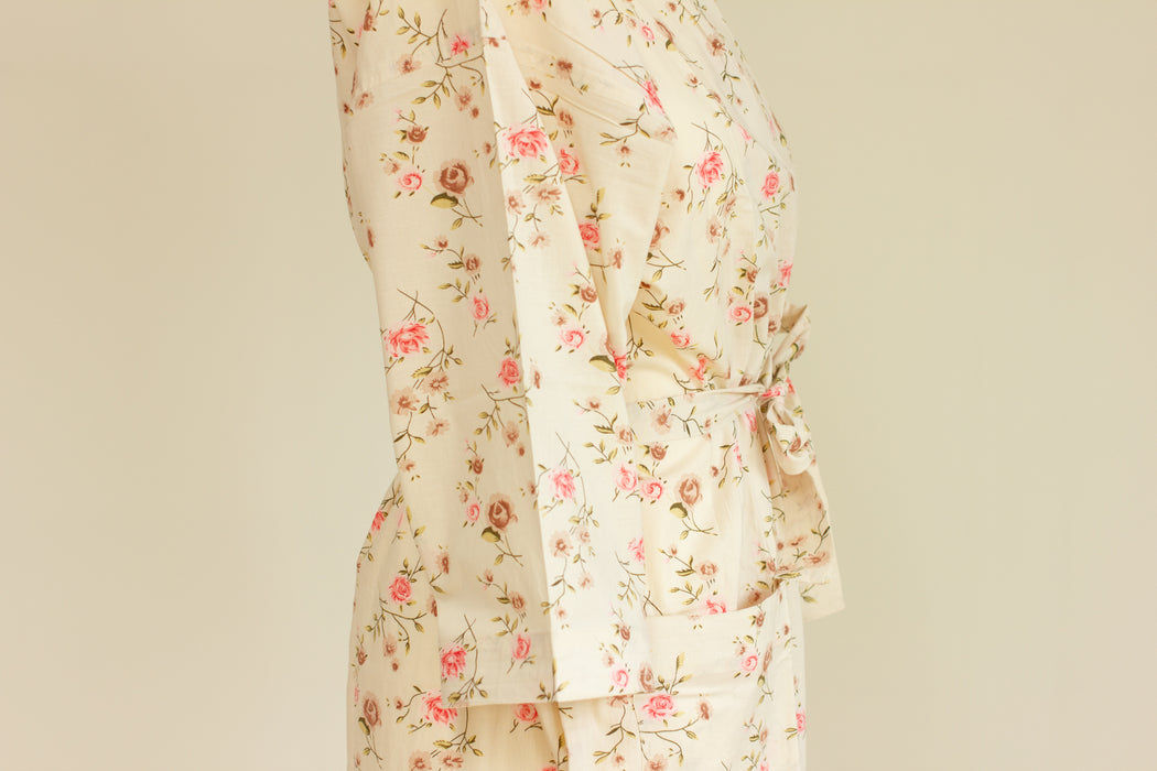Rose Chintz Cotton Kimono Robe and Wash Bag