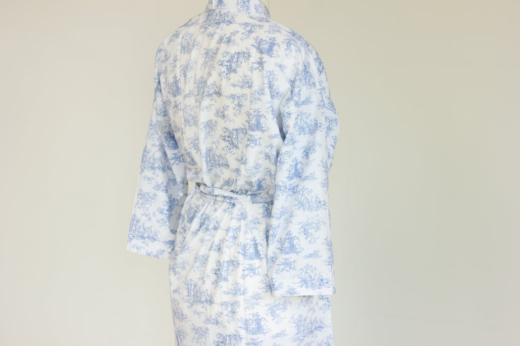 Sky Toile Cotton Kimono Robe and Wash Bag