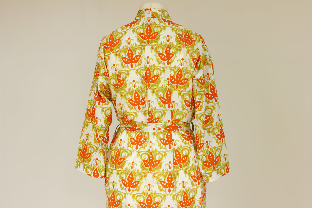 Citron Cotton Kimono Robe and Wash Bag