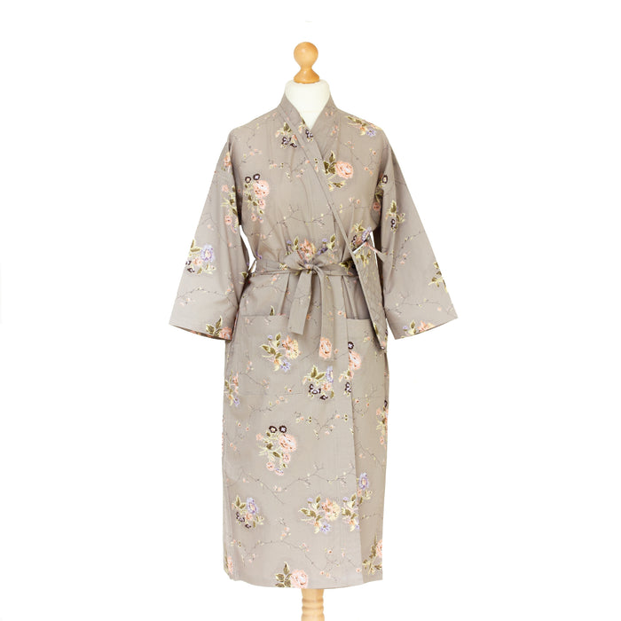 Earl Grey Cotton Kimono Robe and Wash Bag