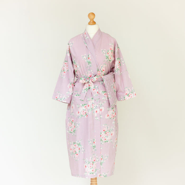 Lavender Rose Cotton Kimono Robe and Wash Bag