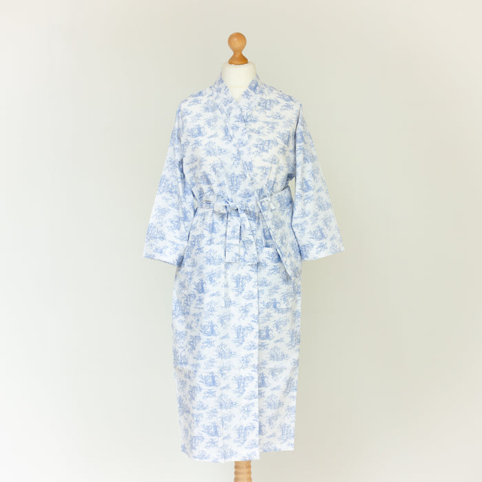 Sky Toile Cotton Kimono Robe and Wash Bag