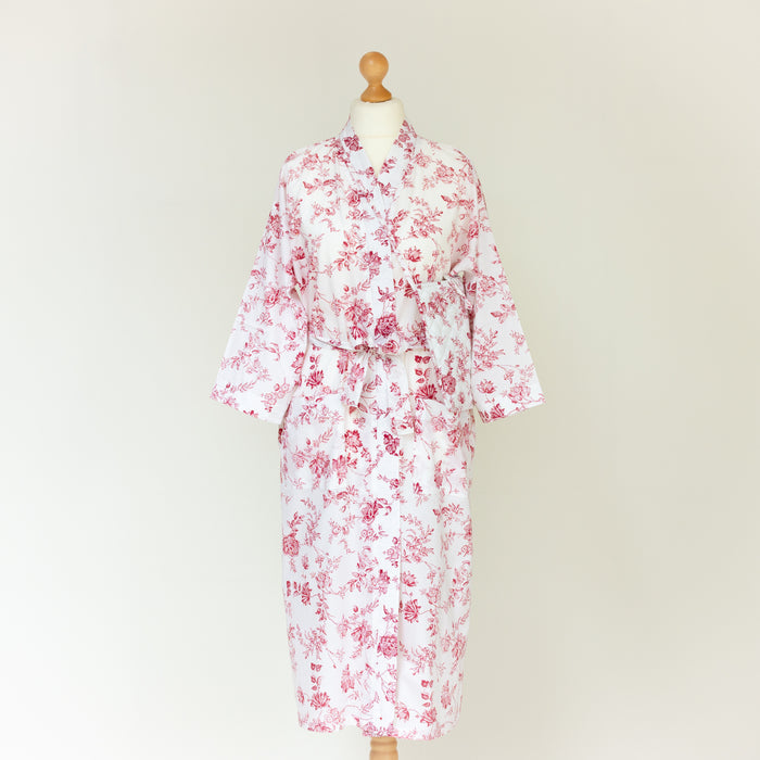 Scarlet Toile Cotton Kimono Robe and Wash Bag