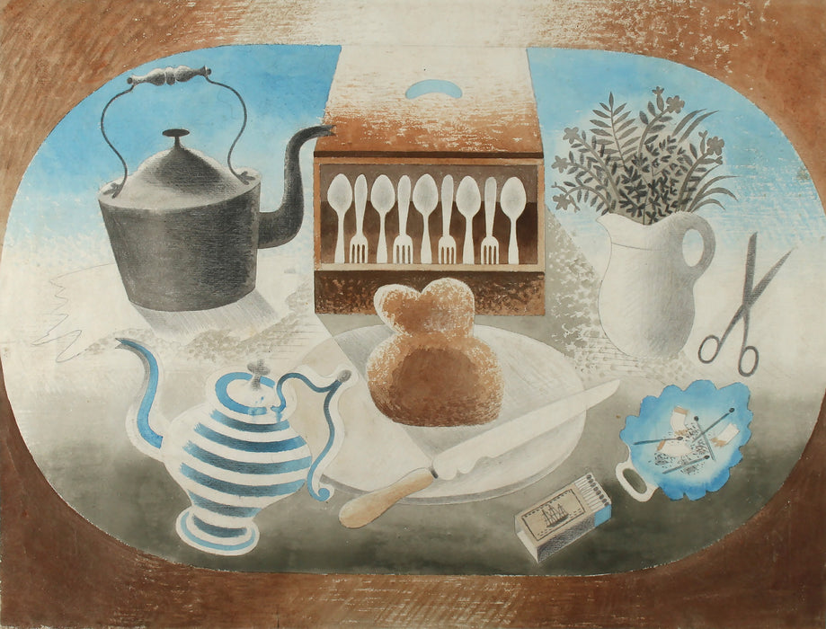 Kettle, Teapot, Breadboard, Matches By Eric Ravilious