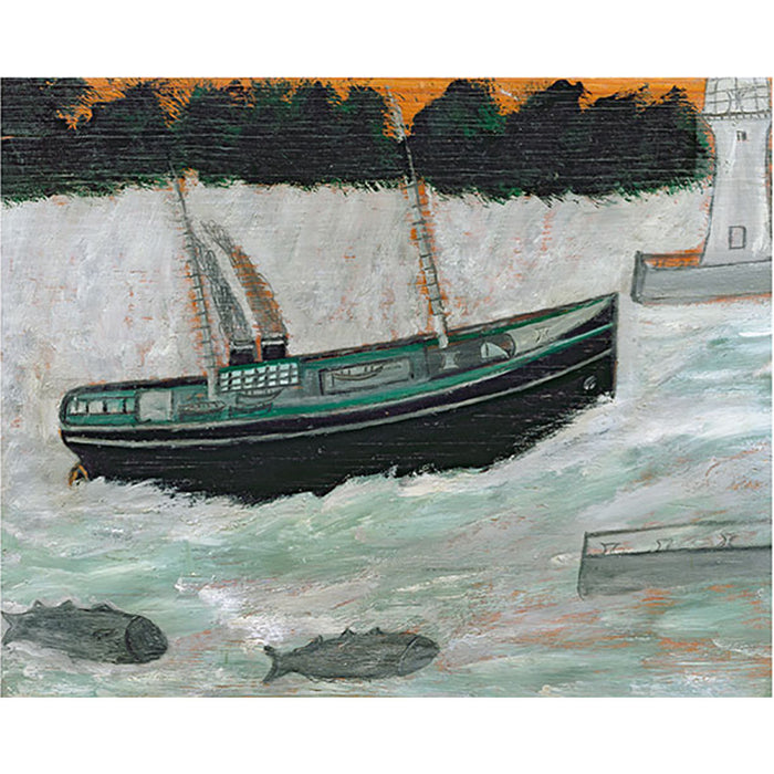 Lighthouse With Trawler And Fish By Alfred Wallis