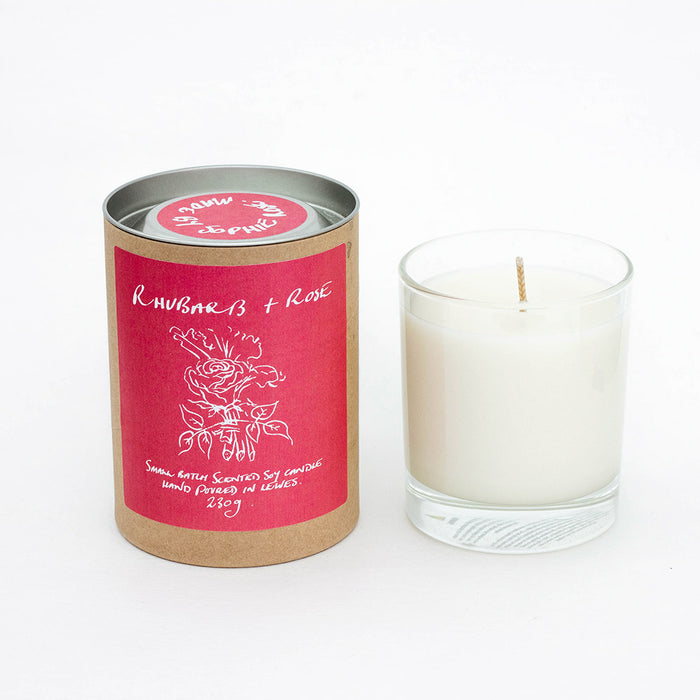 Rhubarb + Rose Scented Soy Candle