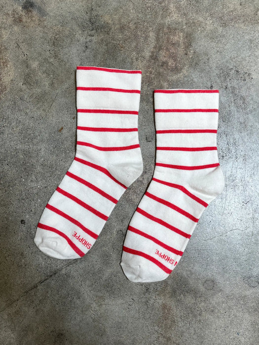 Breton Wally Socks in Red and White Stripe