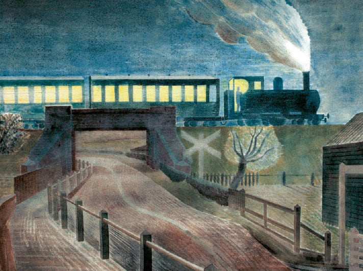 Train Going Over a Bridge at Night by Eric Ravilious Greeting Card